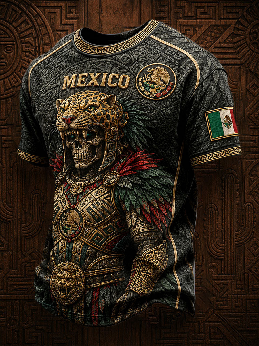 Camiseta estampada para hombres con diseño de México, Yaotl Mictlan y Día de la Independencia