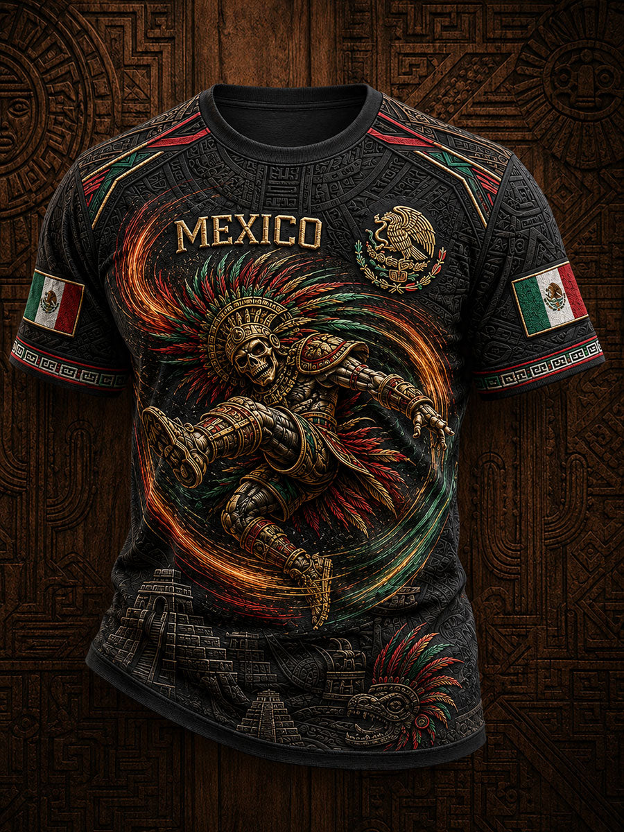 Camiseta estampada para hombres con diseño de México, Yaotl Mictlan y Día de la Independencia