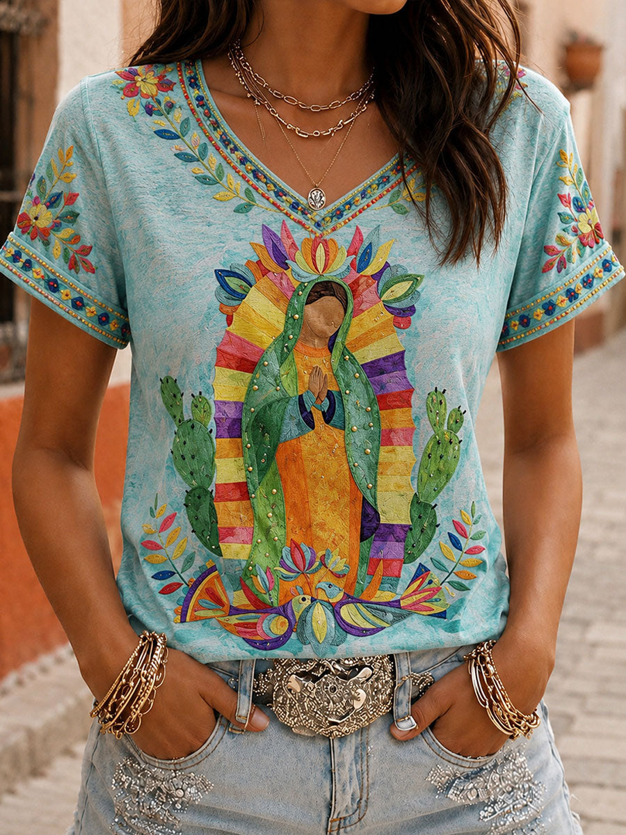 Camiseta estampada con arte de la Asunción de María, para mujer, de México