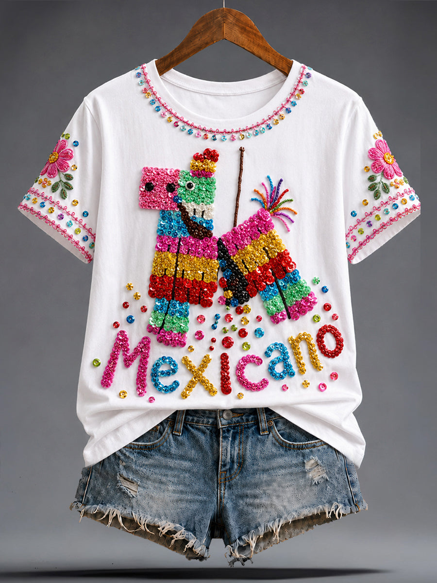 Camiseta estampada con arte mexicano de la Guelaguetza para mujer