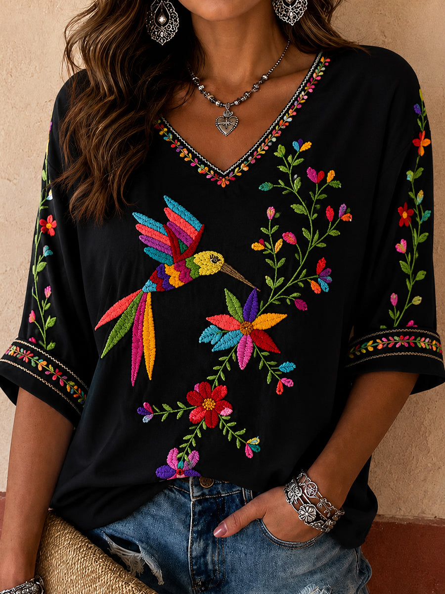 Camiseta estampada con arte mexicano de la Guelaguetza para mujer