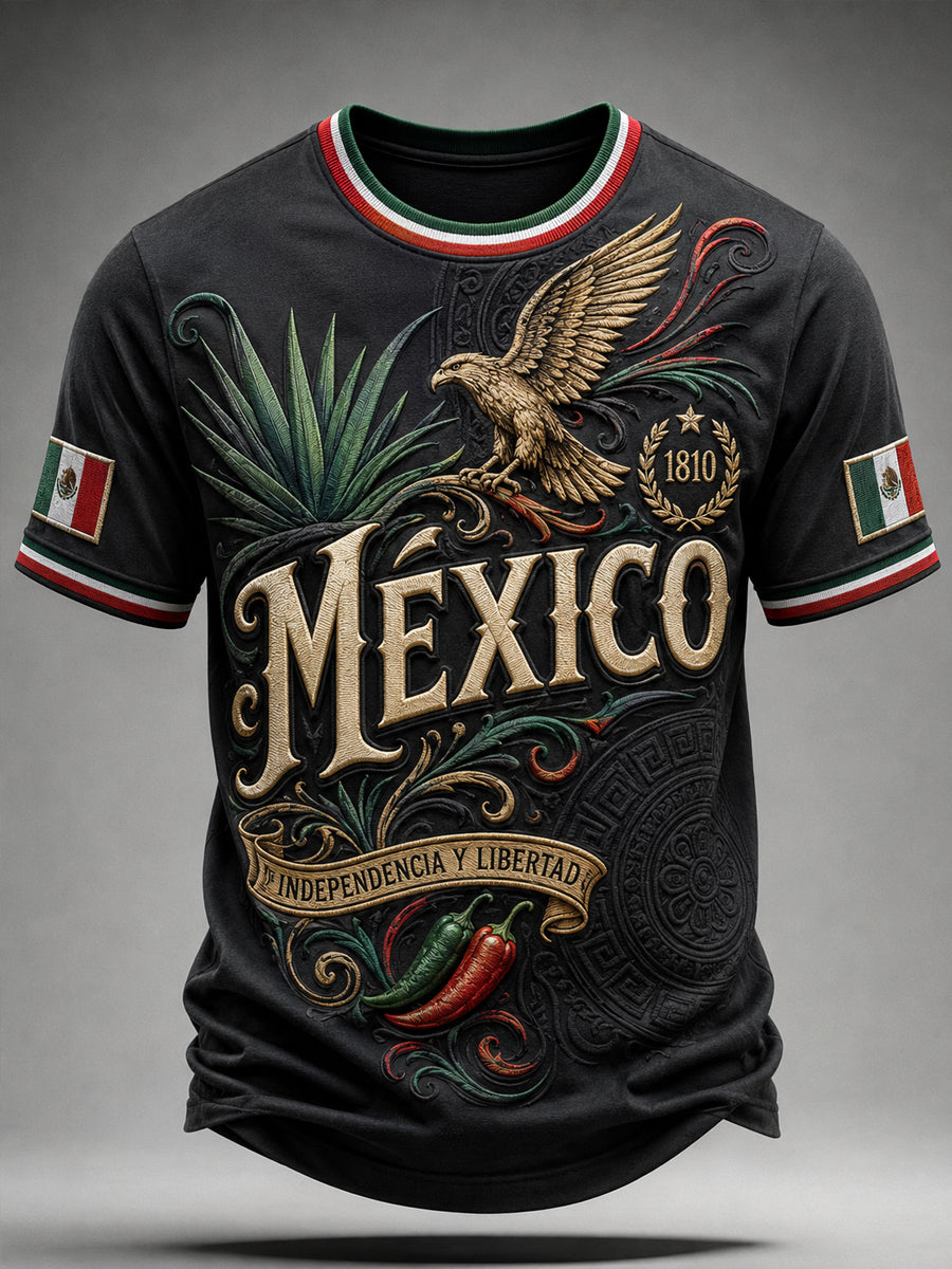 Camiseta casual de manga corta con estampado del Día de la Independencia de México para hombre