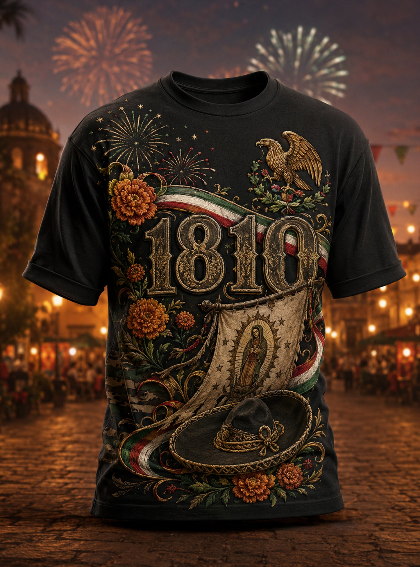 Camiseta con estampado artístico conmemorativo del Día de la Independencia de México para hombre