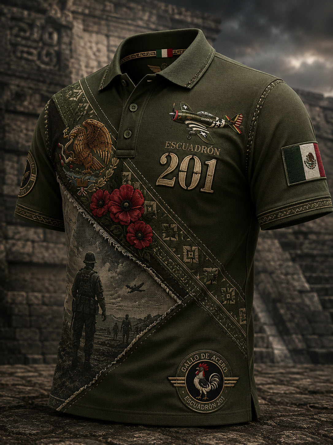Polo patriótico veterano mexicano de la impresión del arte de los hombres