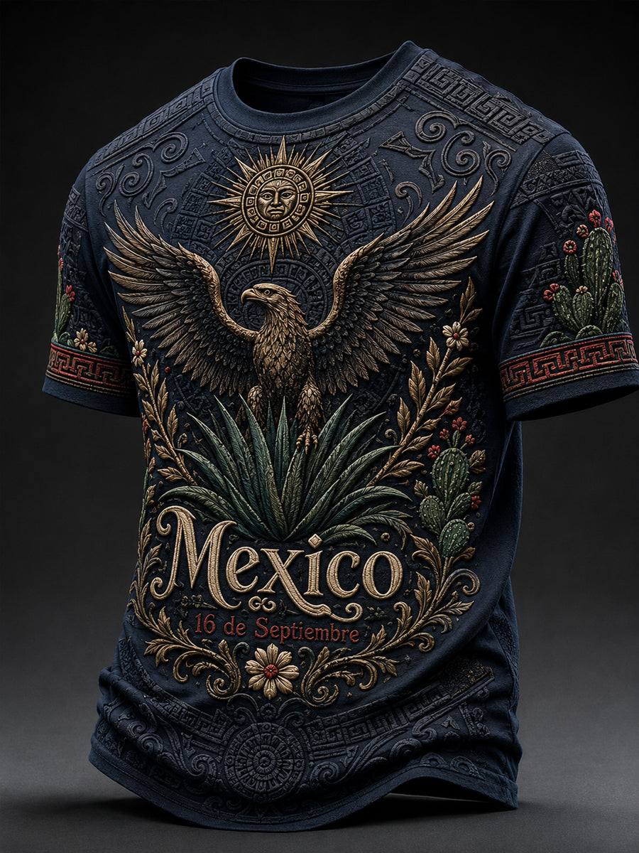 Camiseta de manga corta casual con estampado del Día de la Independencia de México para hombre