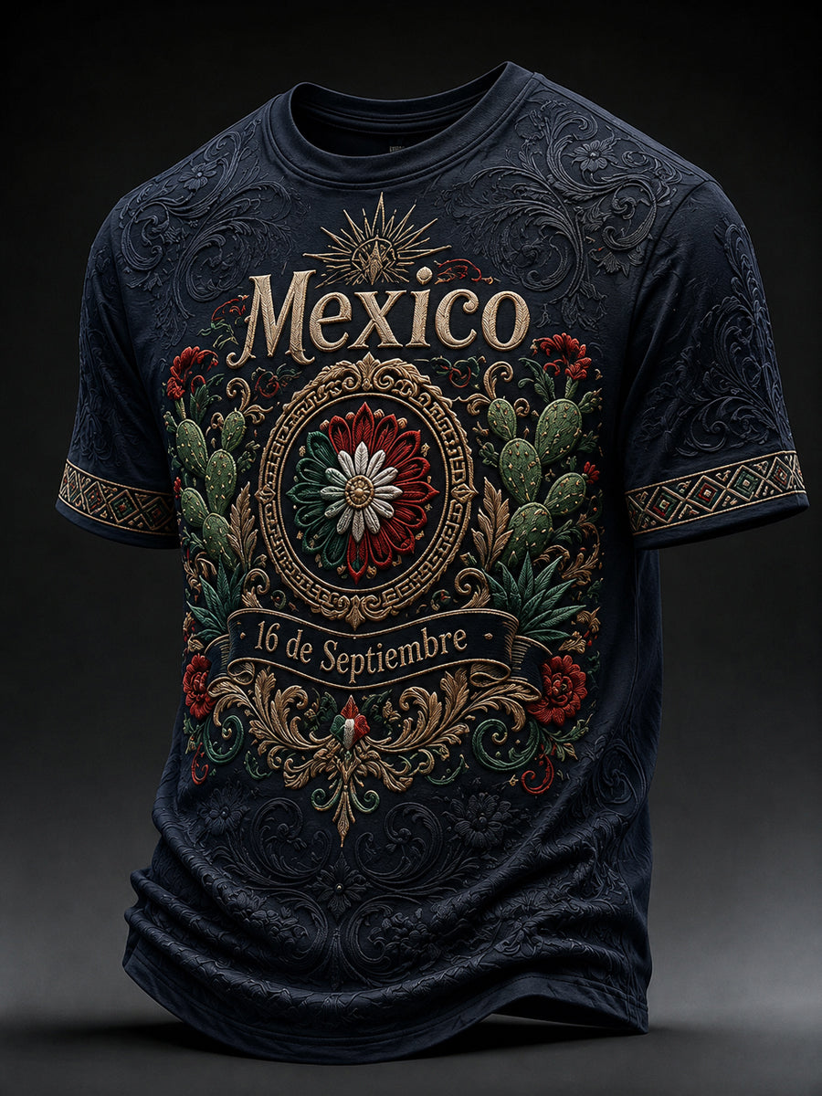 Camiseta casual de manga corta con estampado del Día de la Independencia de México para hombre