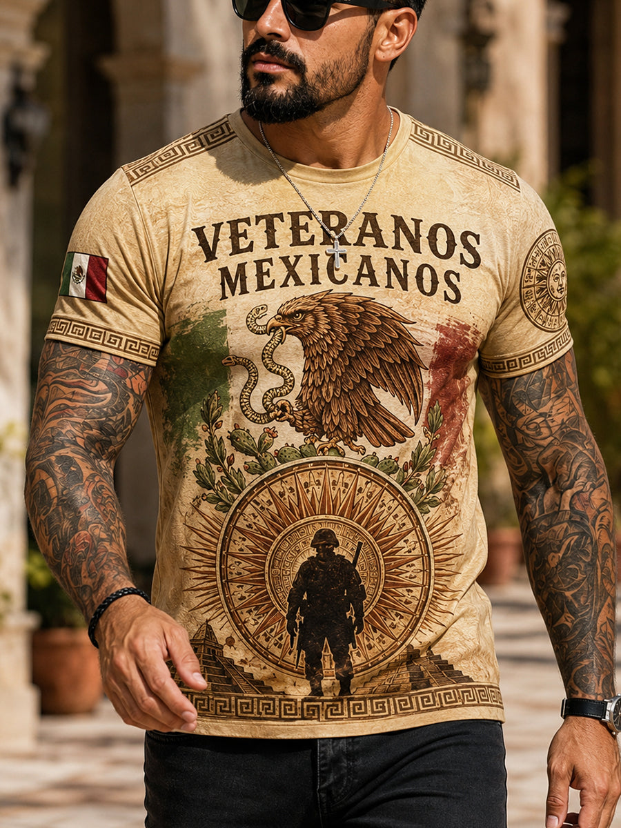 Camiseta con estampado artístico patriótico para hombres, veterano mexicano