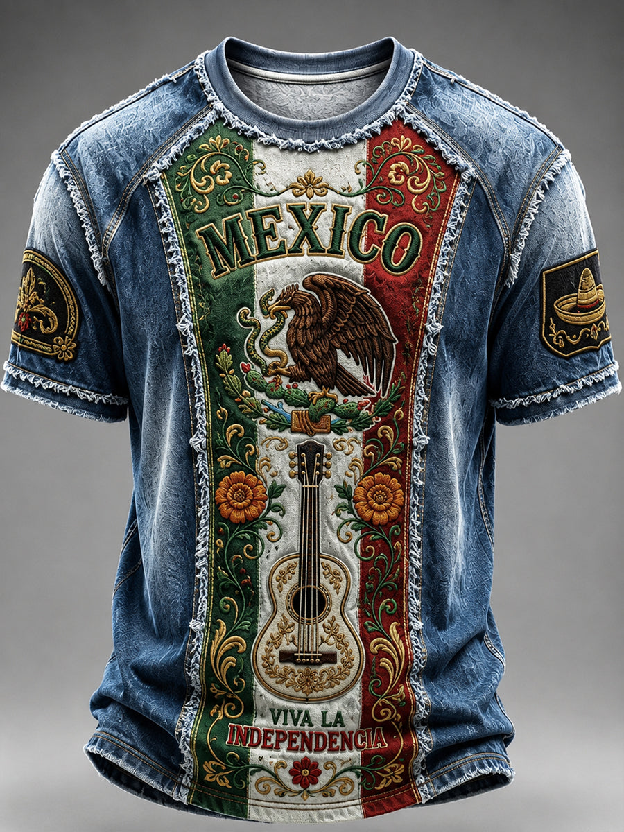 Camiseta con estampado artístico conmemorativo del Día de la Independencia de México para hombre