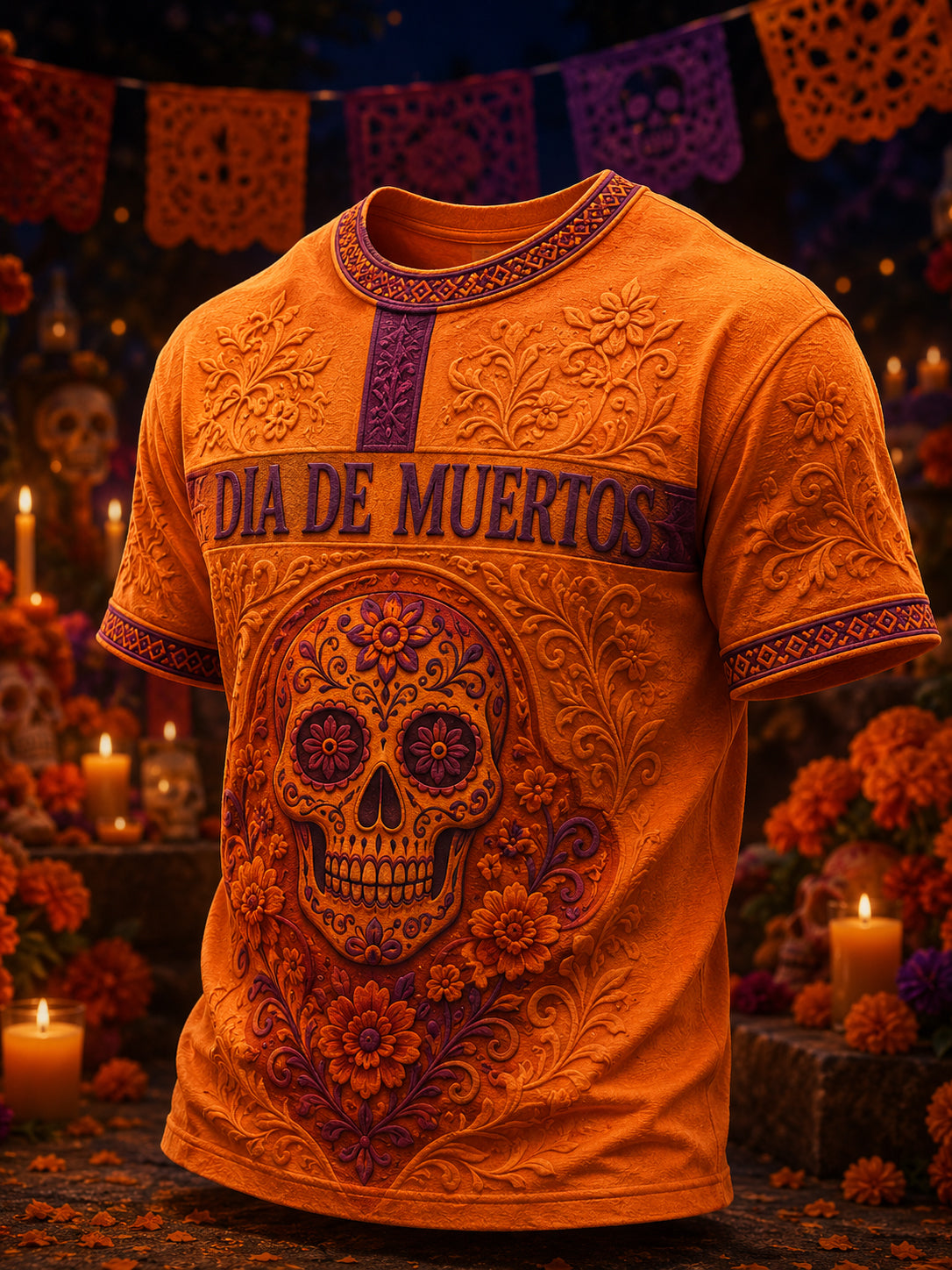 Camiseta mexicana de la impresión del arte del festival del día muerto de los hombres