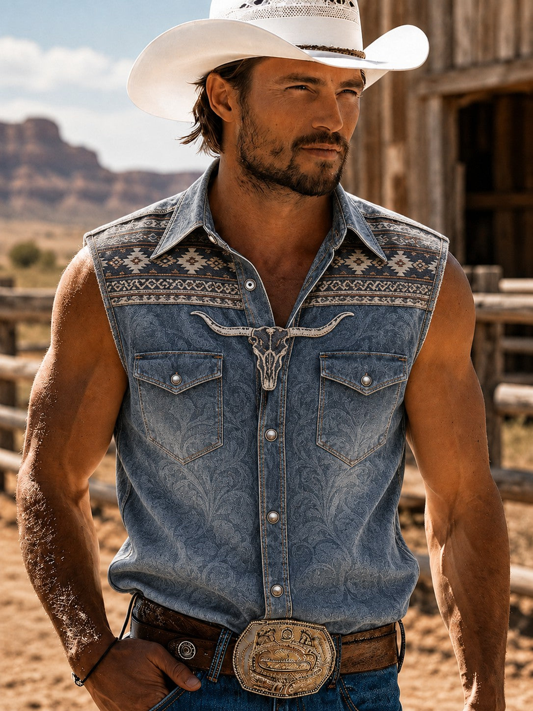 Camisa sin mangas con estampado vaquero para hombre