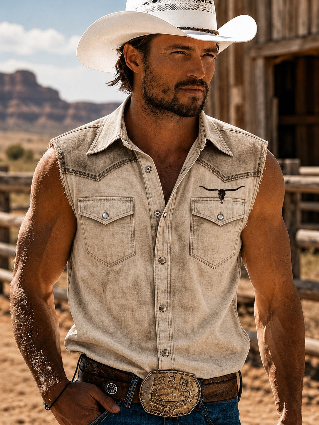 Camisa sin mangas con estampado vaquero para hombre