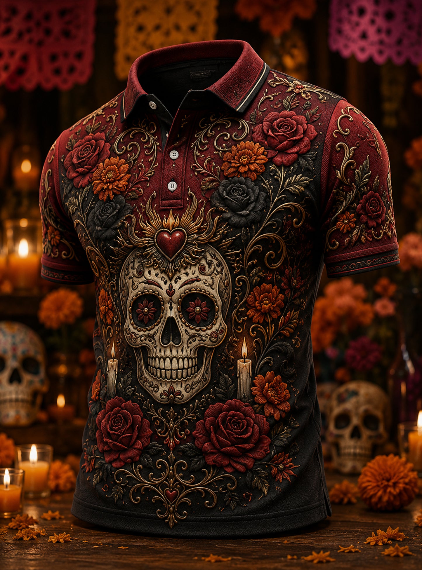 Polo conmemorativo de la impresión del arte del día mexicano de los muertos de los hombres