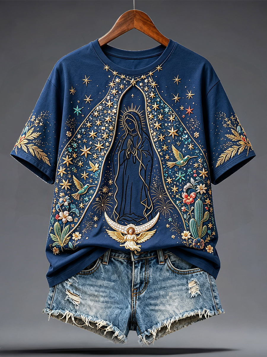Camiseta estampada para mujer con la Asunción de Nuestra Señora de Guadalupe