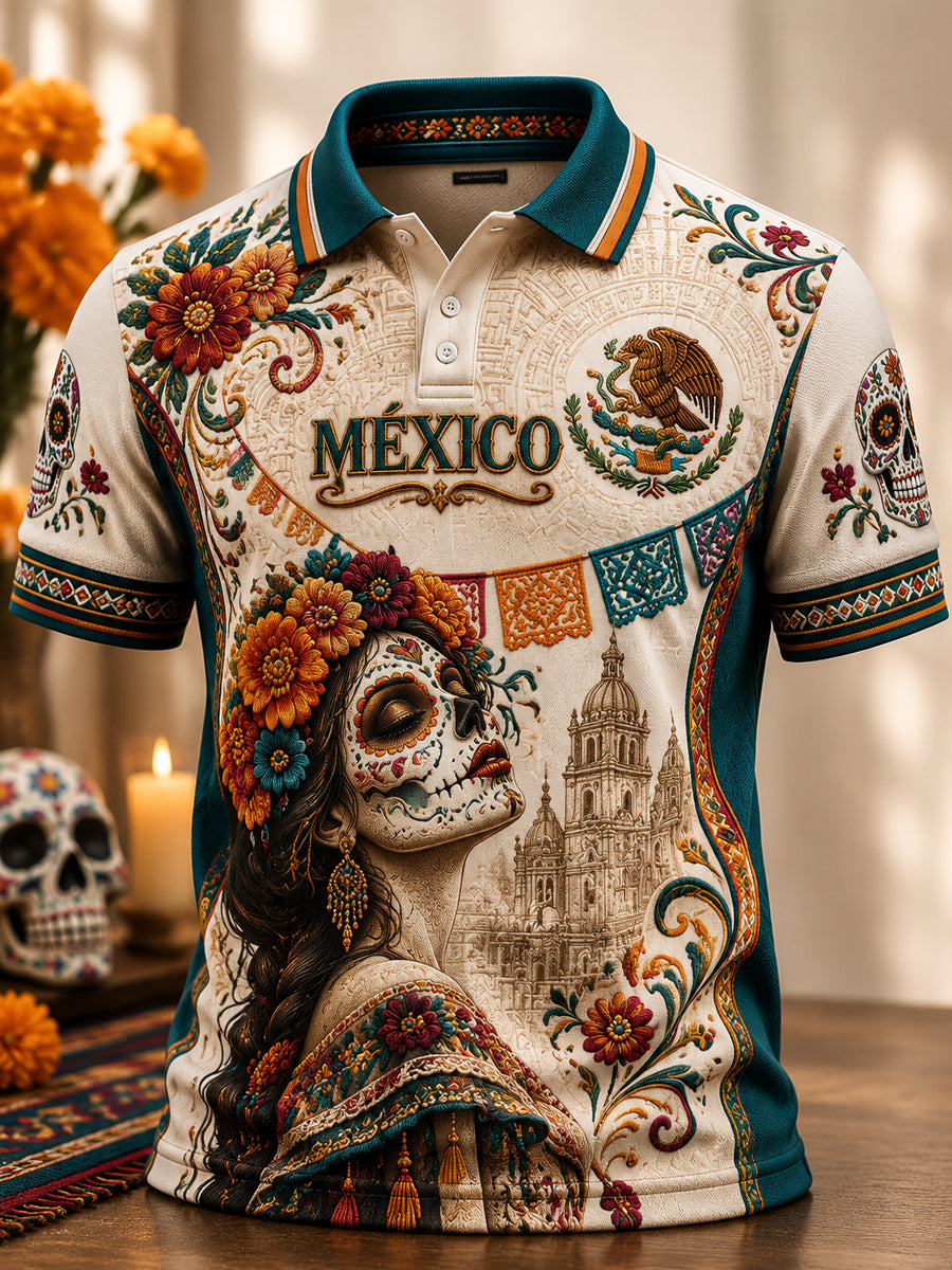 Camiseta polo Día mexicano del vintage de la Catrina muerta