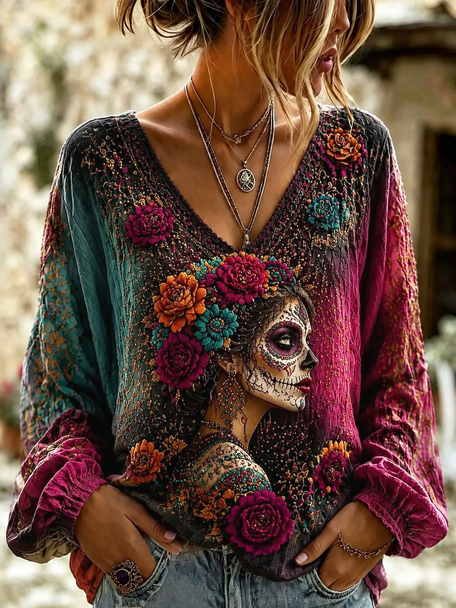 Top Vintage Day of the Dead Catrina para mujer
