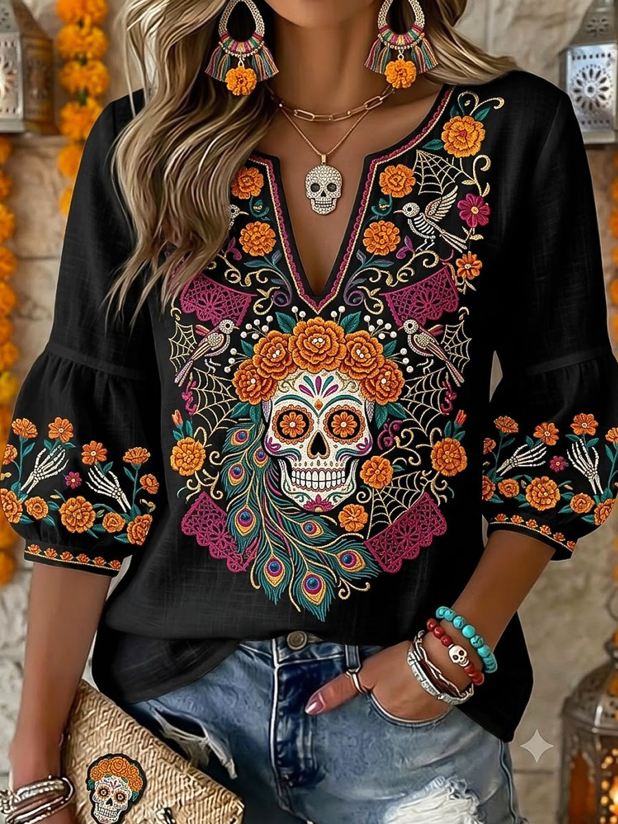 Camisa Gothic Sugar Skull para mujer