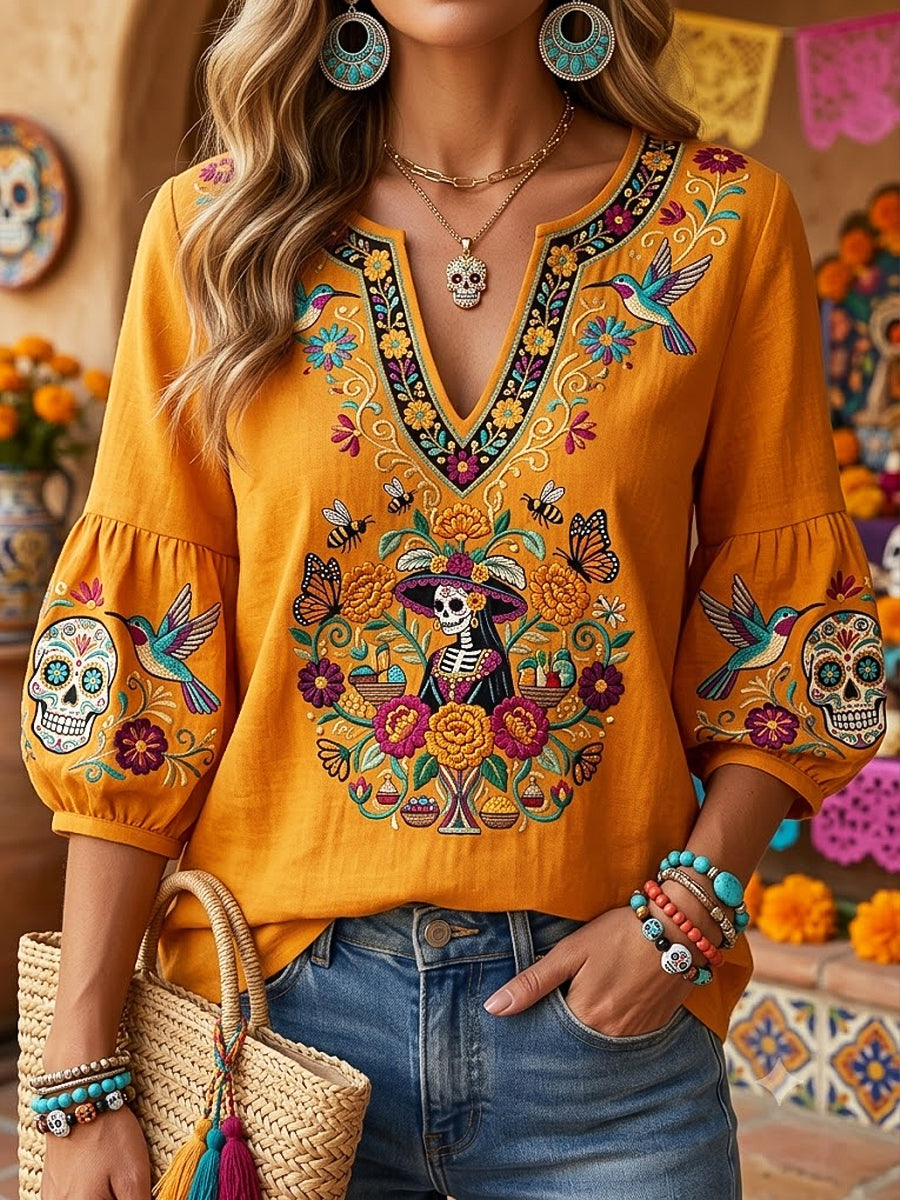 Camisa elegante del cráneo de Catrina de las mujeres