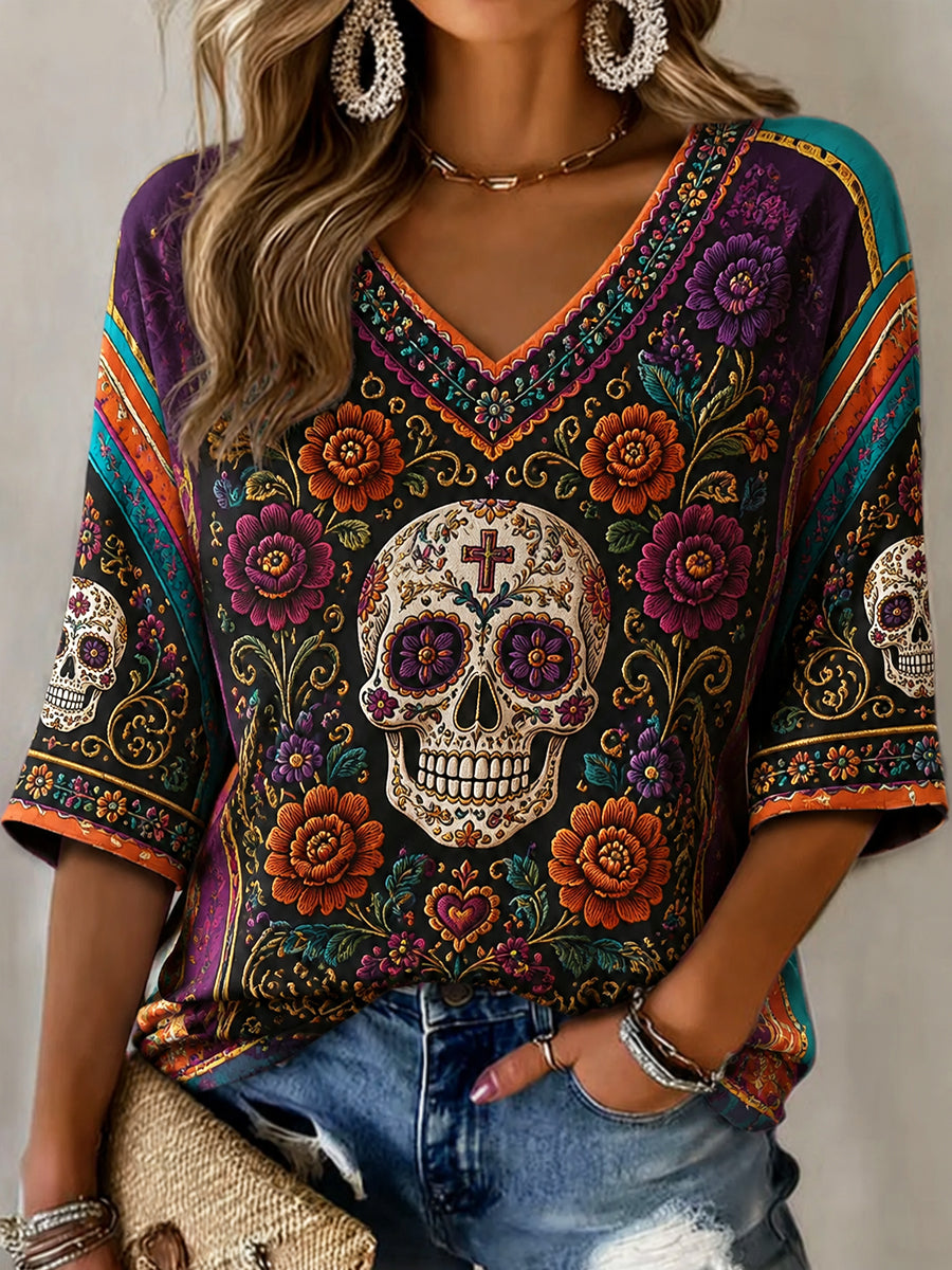 Camiseta Gráfico hermoso de la señora del cráneo