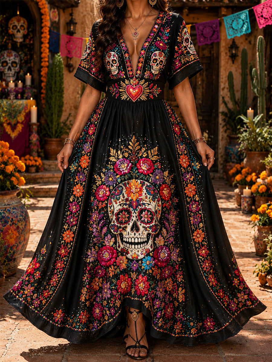 Vestido floral inspirado en el día de los muertos para mujer