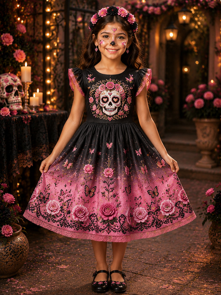 Vestido de princesa de calavera de azúcar para niñas