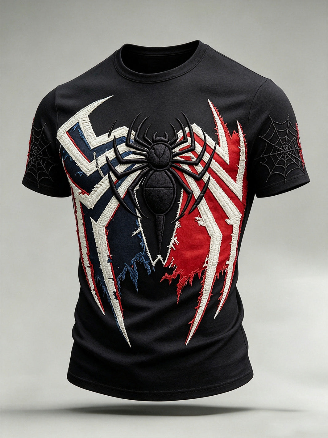 Patrón de araña de los hombres rojo y azul colisión color diseño patrón impreso casual camiseta de manga corta