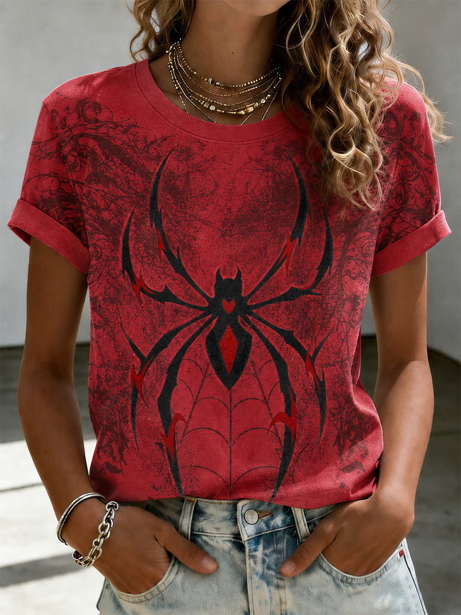 Camiseta informal con estampado de araña para mujer