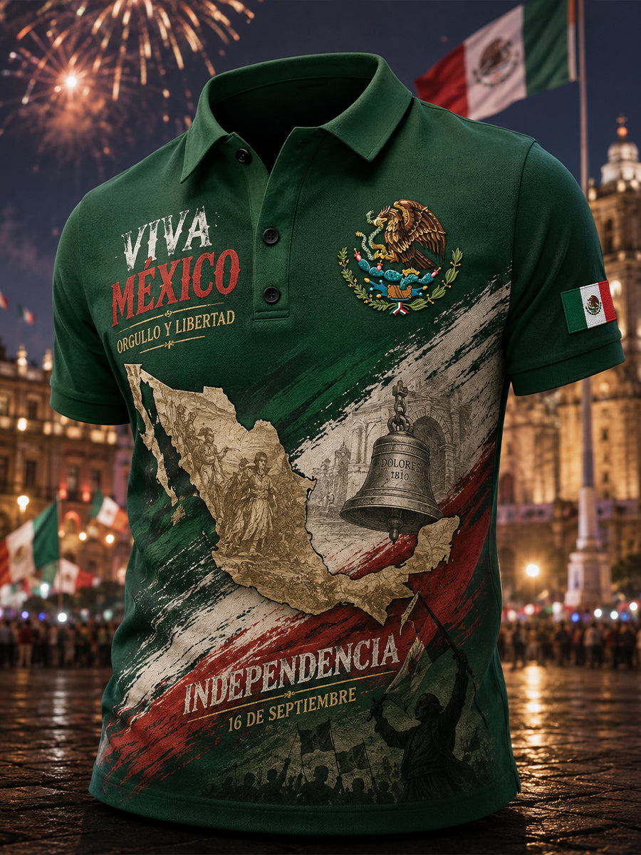 Polo de manga corta para hombre con estampado temático del Día de la Independencia