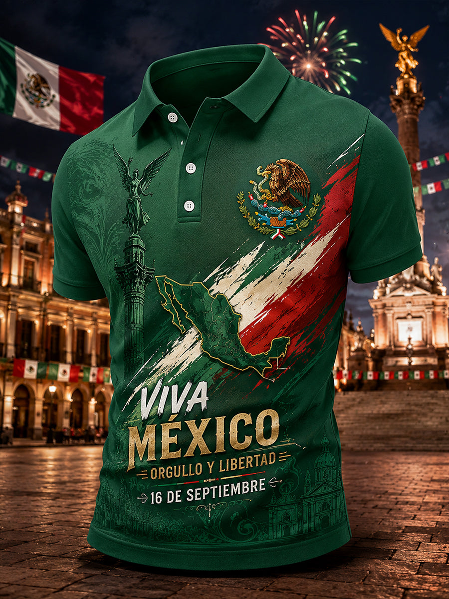 Polo de manga corta para hombre con estampado temático del Día de la Independencia