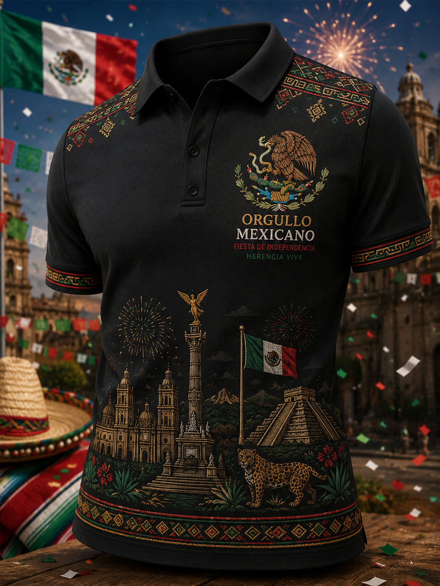 Polo de manga corta para hombre con estampado temático del Día de la Independencia
