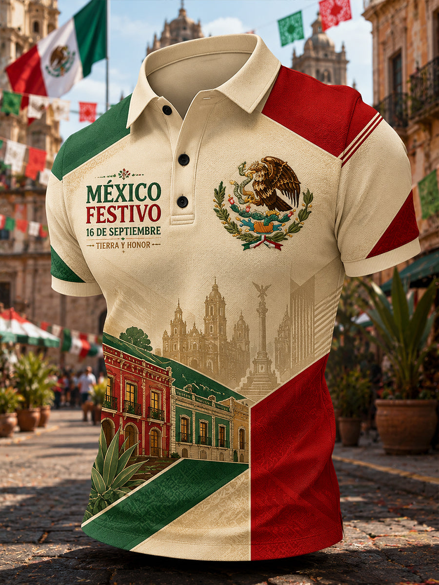 Polo de manga corta para hombre con estampado temático del Día de la Independencia