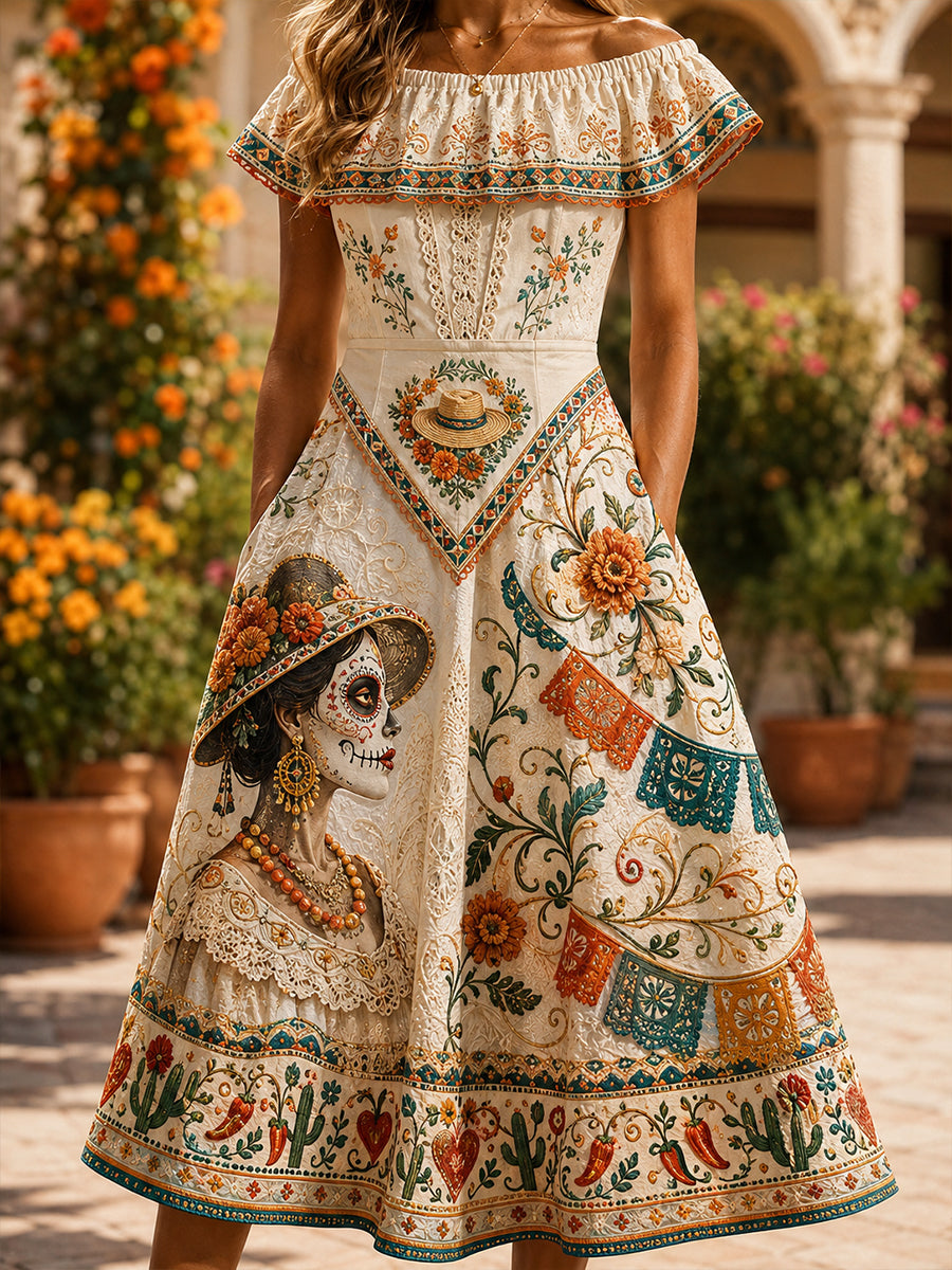 Vestido de Día de Muertos mexicano para mujer