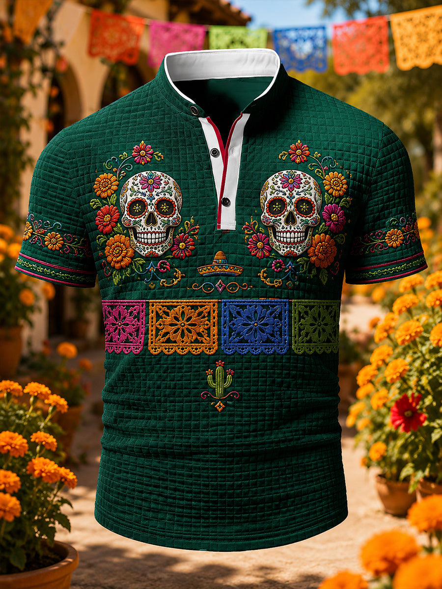 Polo de manga corta de día de muertos de México para hombre