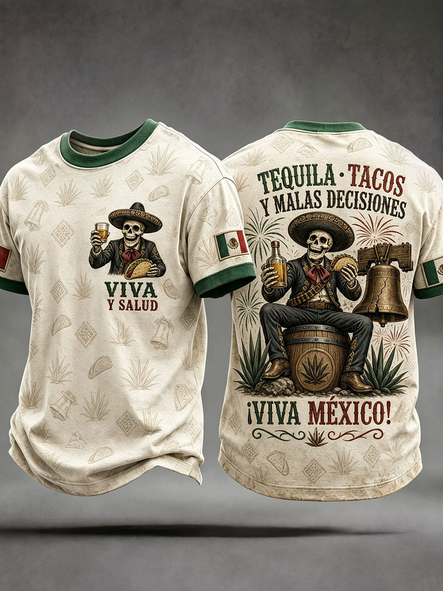 Camiseta estampada con diseño del Día de la Independencia de México de 1810 para hombre