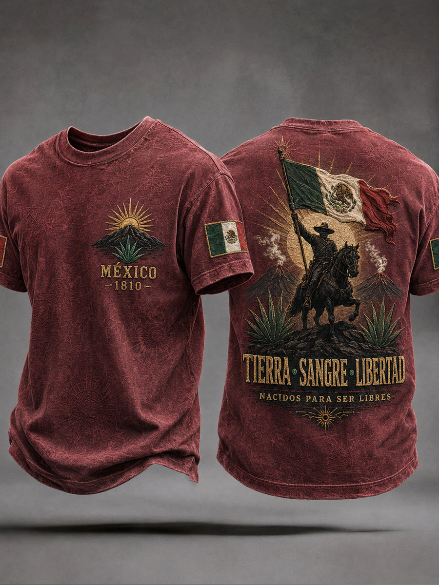 Camiseta estampada con diseño del Día de la Independencia de México de 1810 para hombre