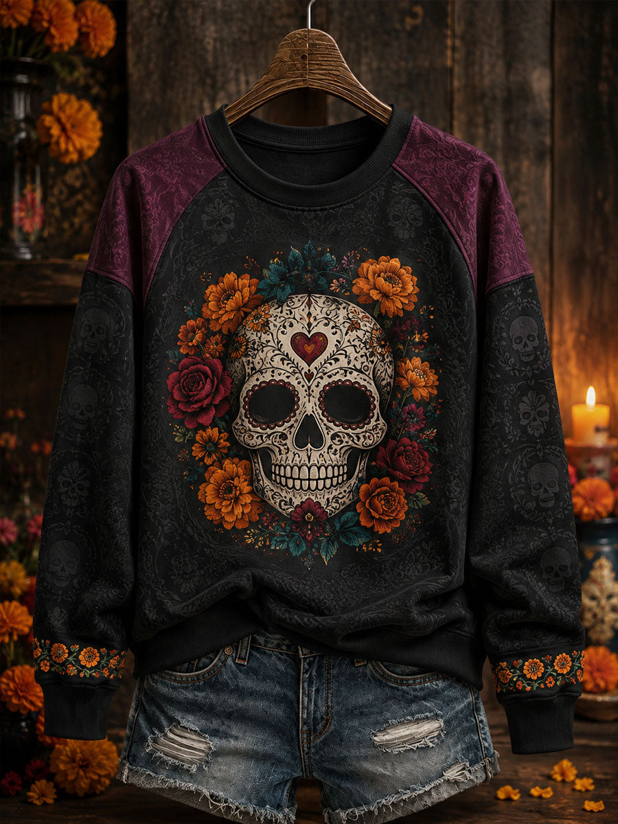 Sudadera estampada con arte del Día de los Muertos mexicano para mujer