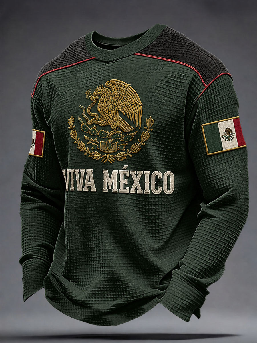 Hombres Día de la Independencia de México Arte Impreso Waffle Sudadera