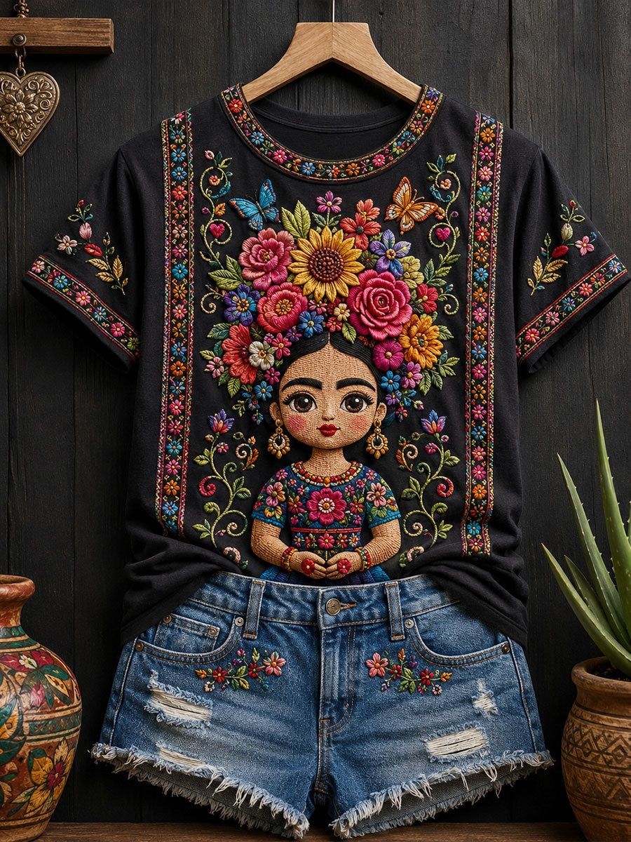 Camiseta estampada con diseño artístico del Día de la Independencia de México para mujer