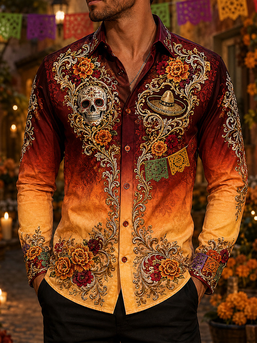 Camisa de waffle para hombre con diseño del Día de los Muertos de México