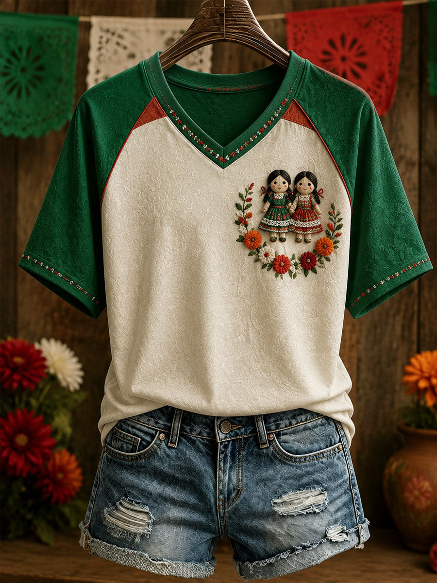 Camiseta estampada México Lele Doll Floral Art para mujer