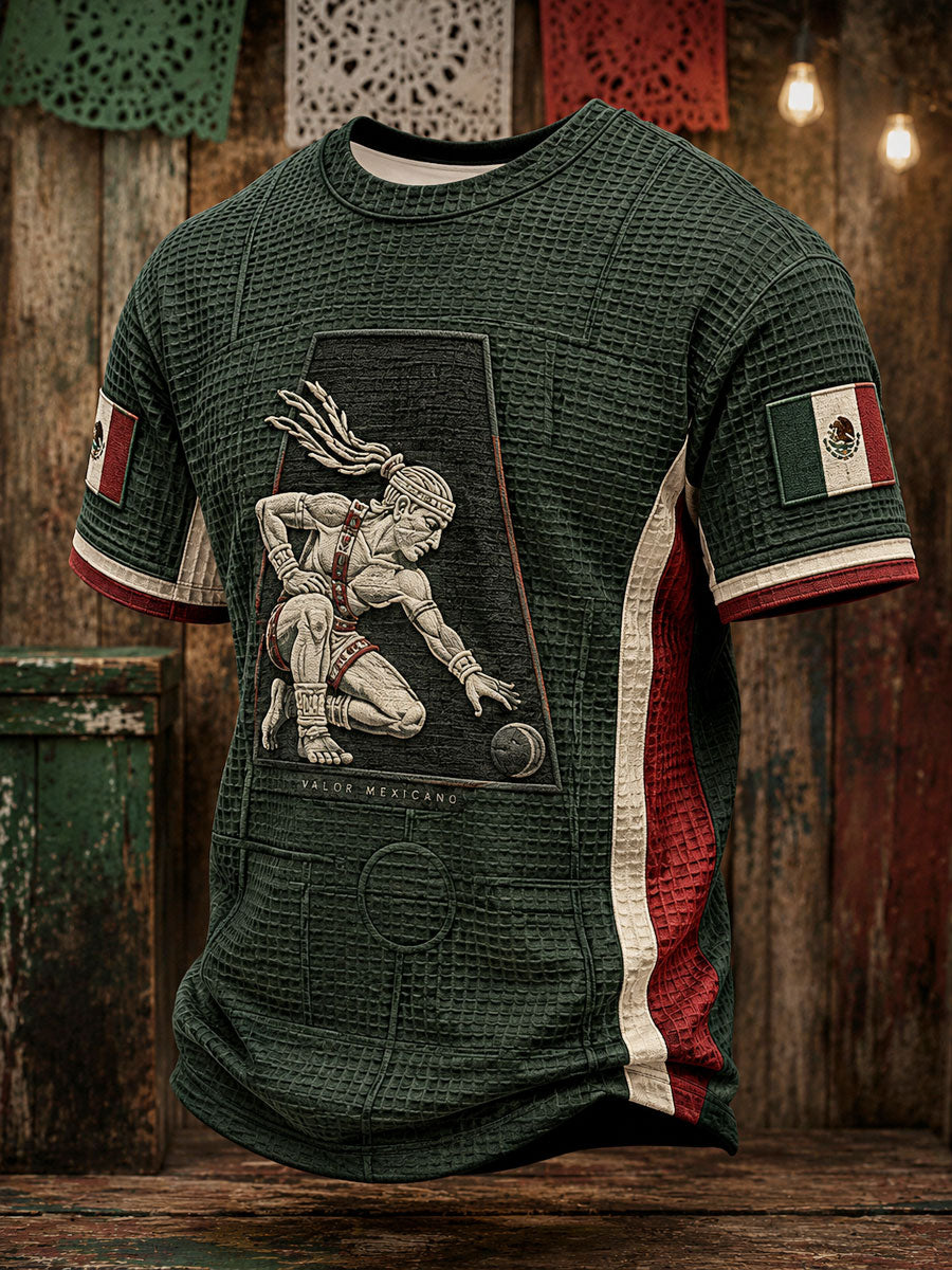 Camiseta de waffle estampada con diseño del Día de la Independencia de México para hombre