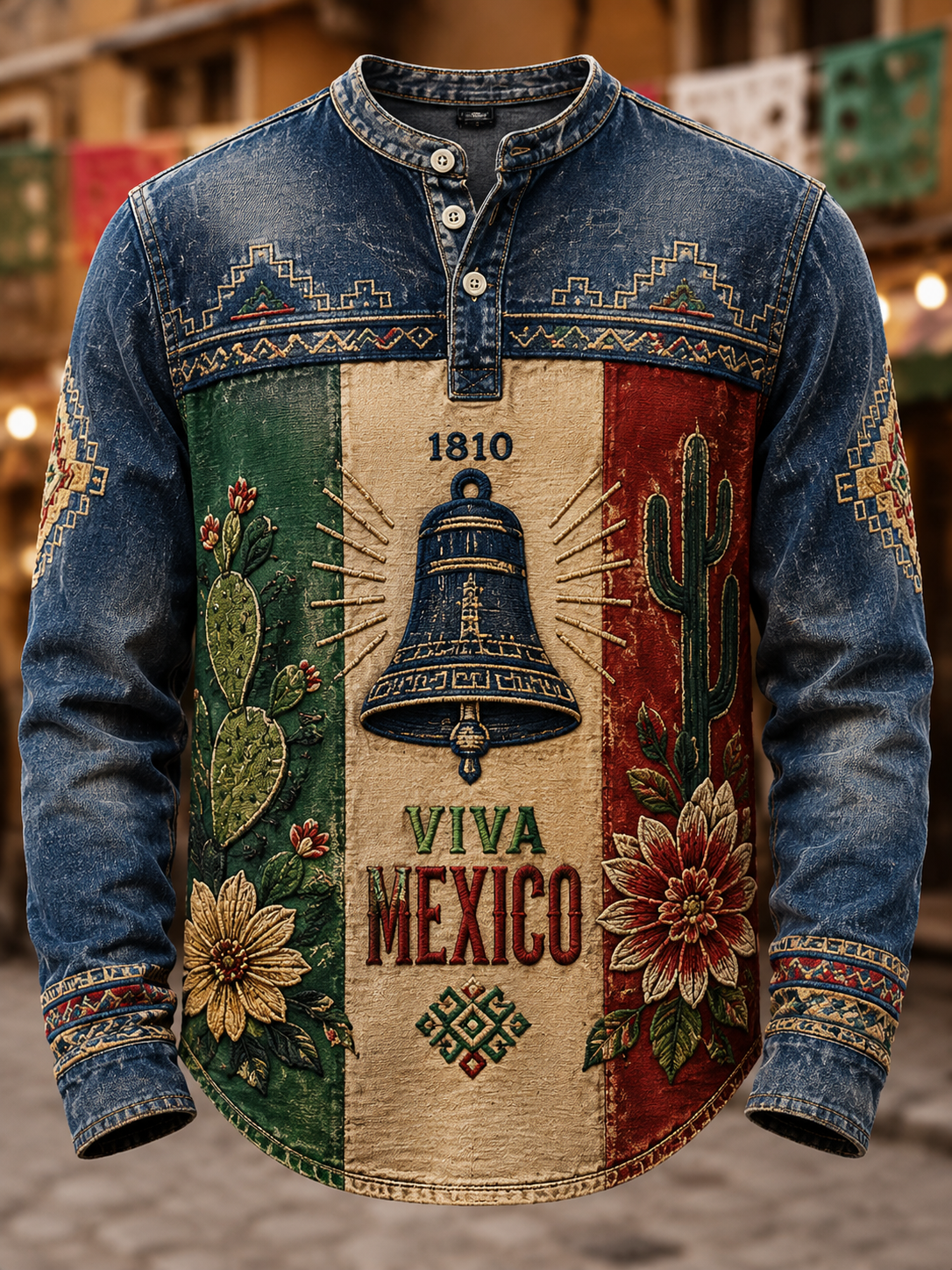 Camiseta con botón casual del día de la independencia mexicana para hombre