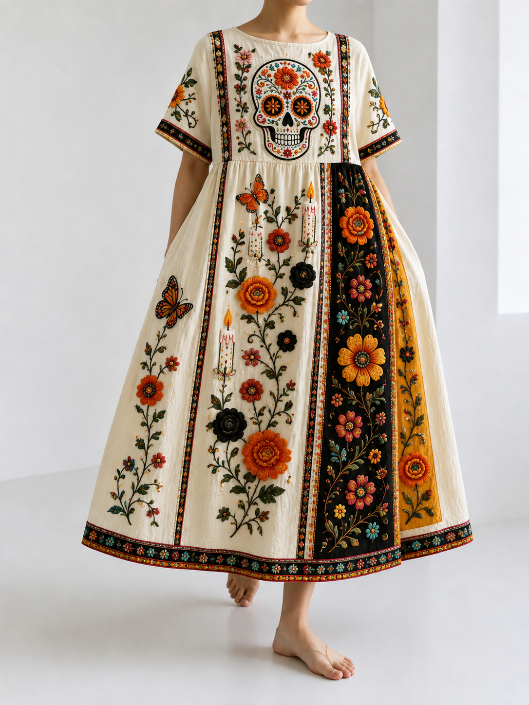 Vestido de lino de algodón de día de los muertos para mujer