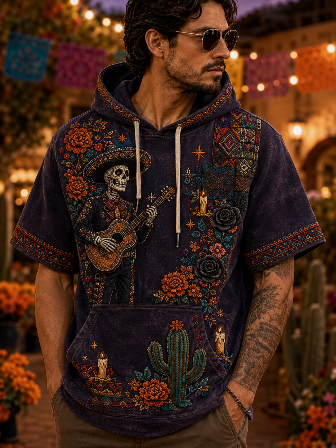 Vintage-Style Day Of The Dead Imprimir Casual Top