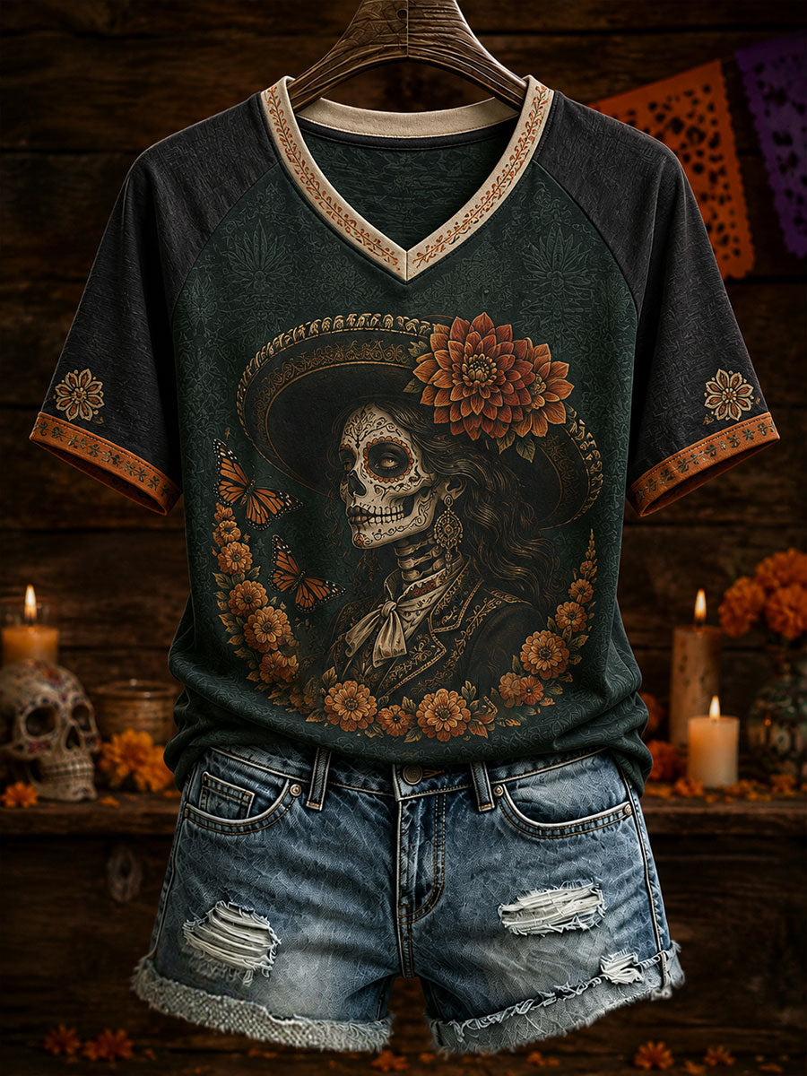 Día de México de las mujeres del arte floral muerto impreso camiseta
