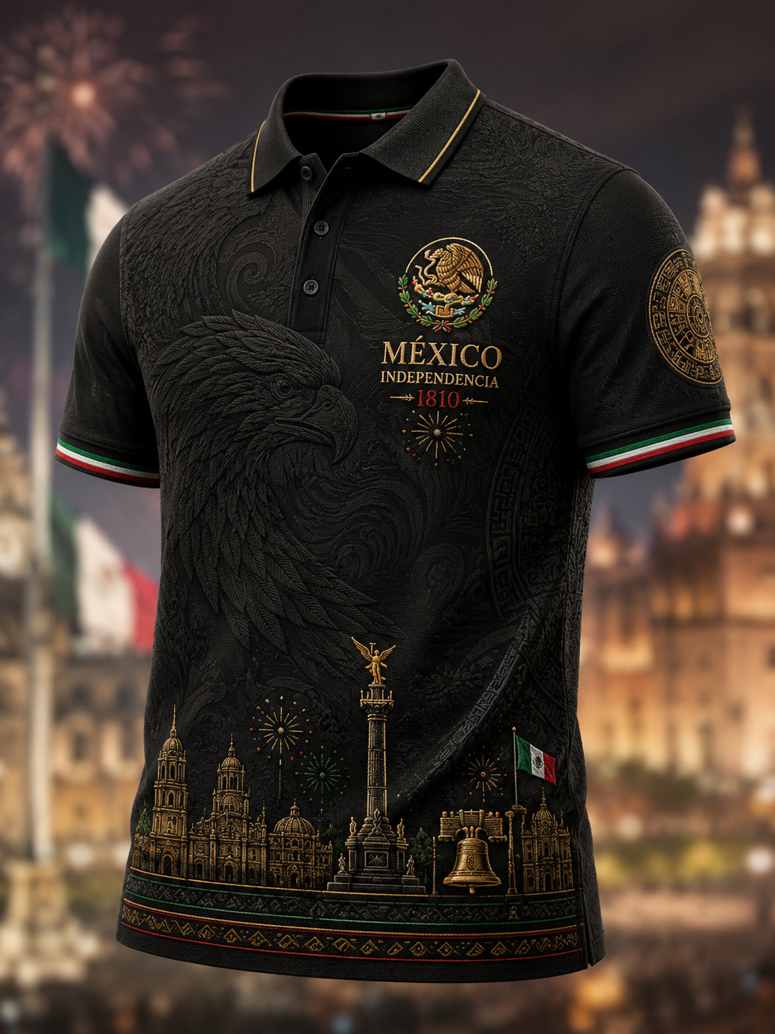 Camisa de manga corta para el Día de la Independencia de México, para hombre