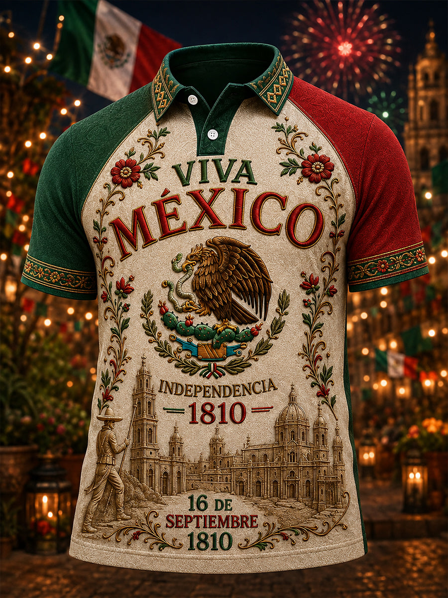 Camisa polo mexicana de la impresión del arte del día de la independencia de los hombres