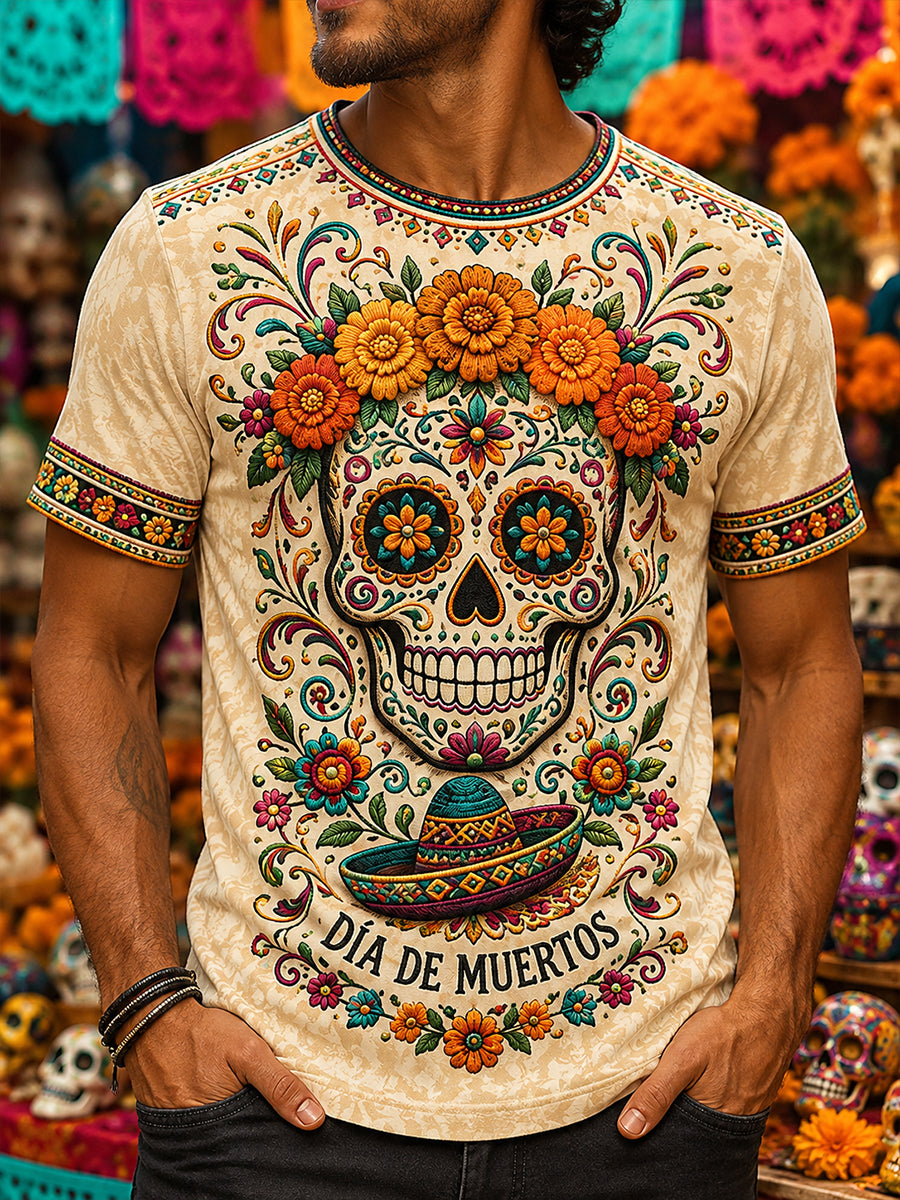 Camiseta de manga corta para hombre del Día de Muertos de México