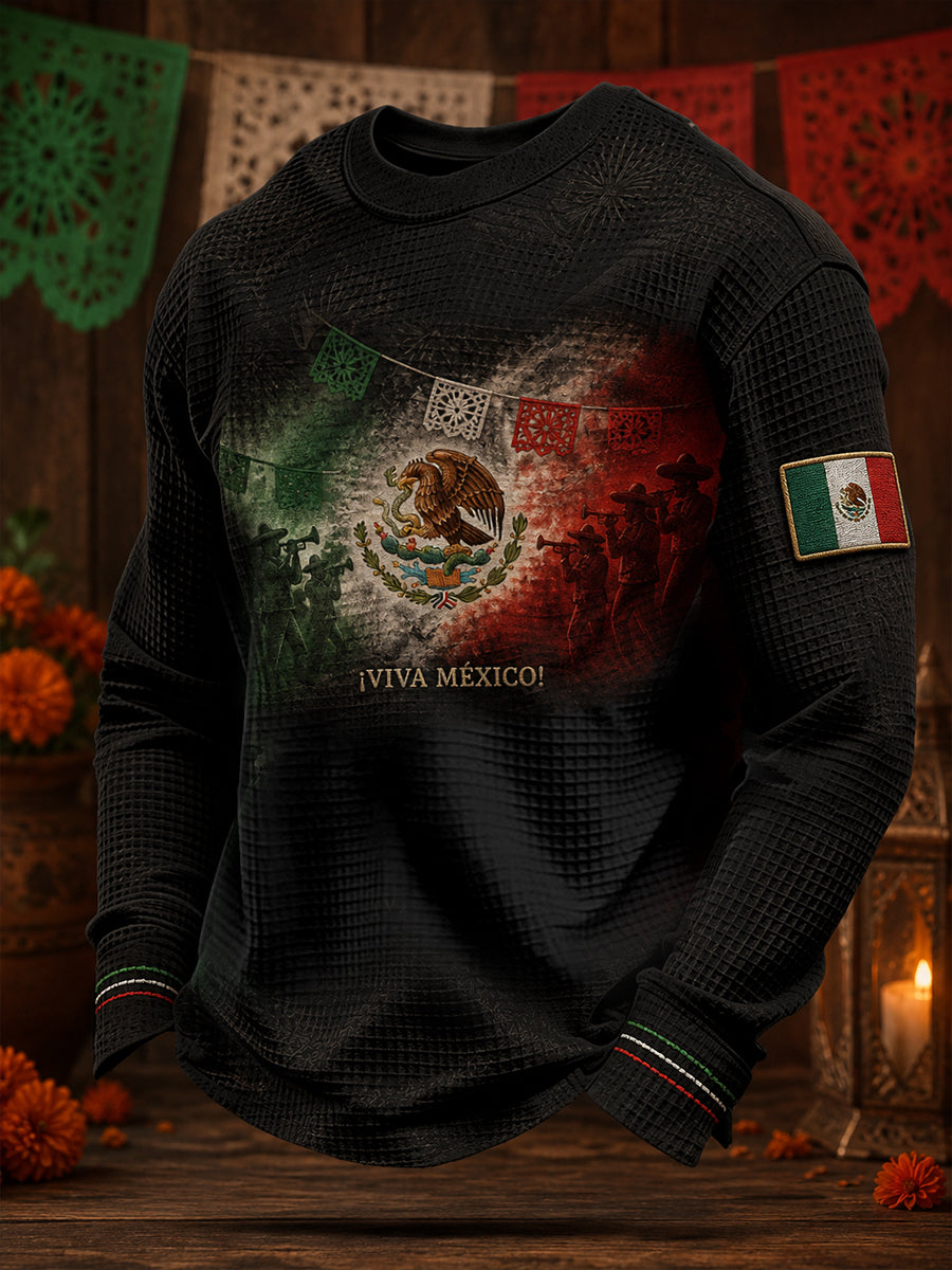 Hombres Día de la Independencia de México Arte Impreso Waffle Sudadera