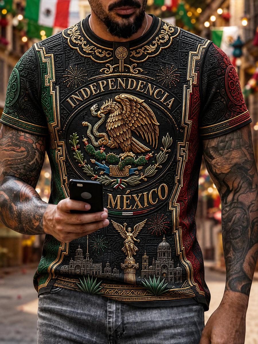 Camiseta de manga corta para el Día de la Independencia de México, para hombre