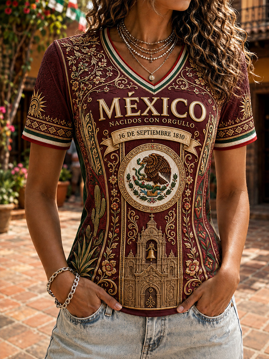 Camiseta de manga corta del Día de la Independencia de México para mujer